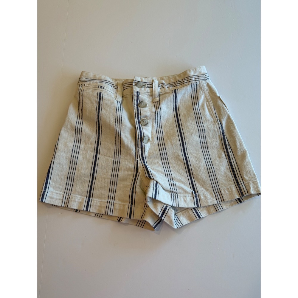 Madewell Striped High-Rise Button-Fly Denim Shorts Cream Blue Women Size 25